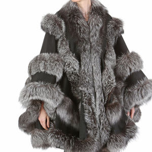 Silver Fox Trim Cashmere Cape Plus Size Empress